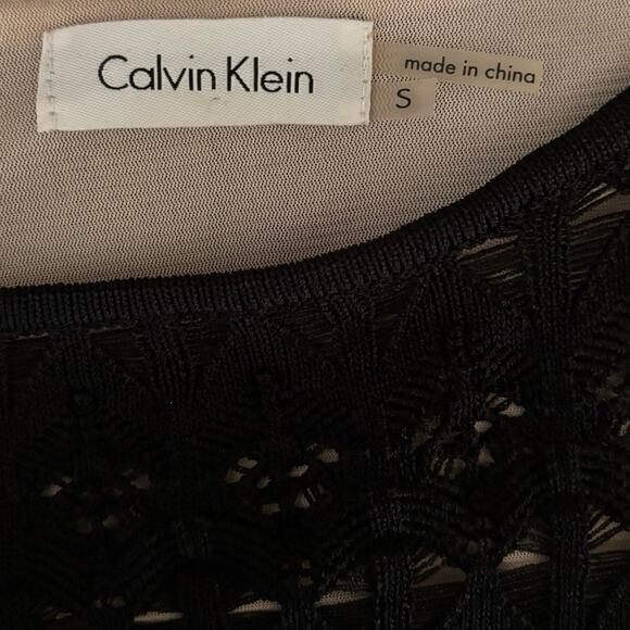 Calvin Klein Size S Sweater Sheath Dress Open Knit Lined Black Career Office - Picture 3 of 4